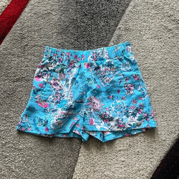 Lilly Pulitzer Blue Linen Tropical Print Shorts - Picture 1 of 4